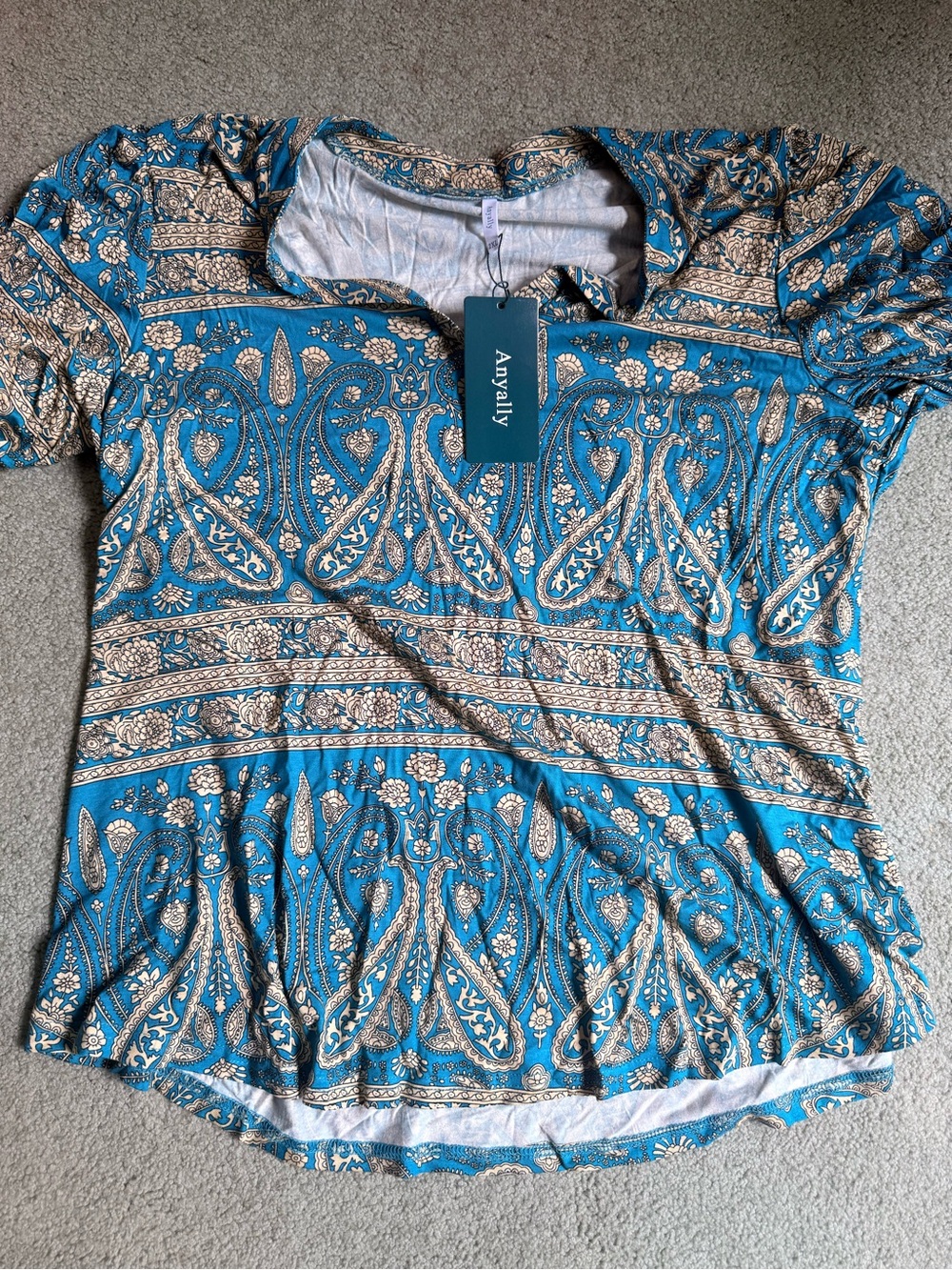 Amazon Women’s Short Sleeve Teal Paisley Print Tee